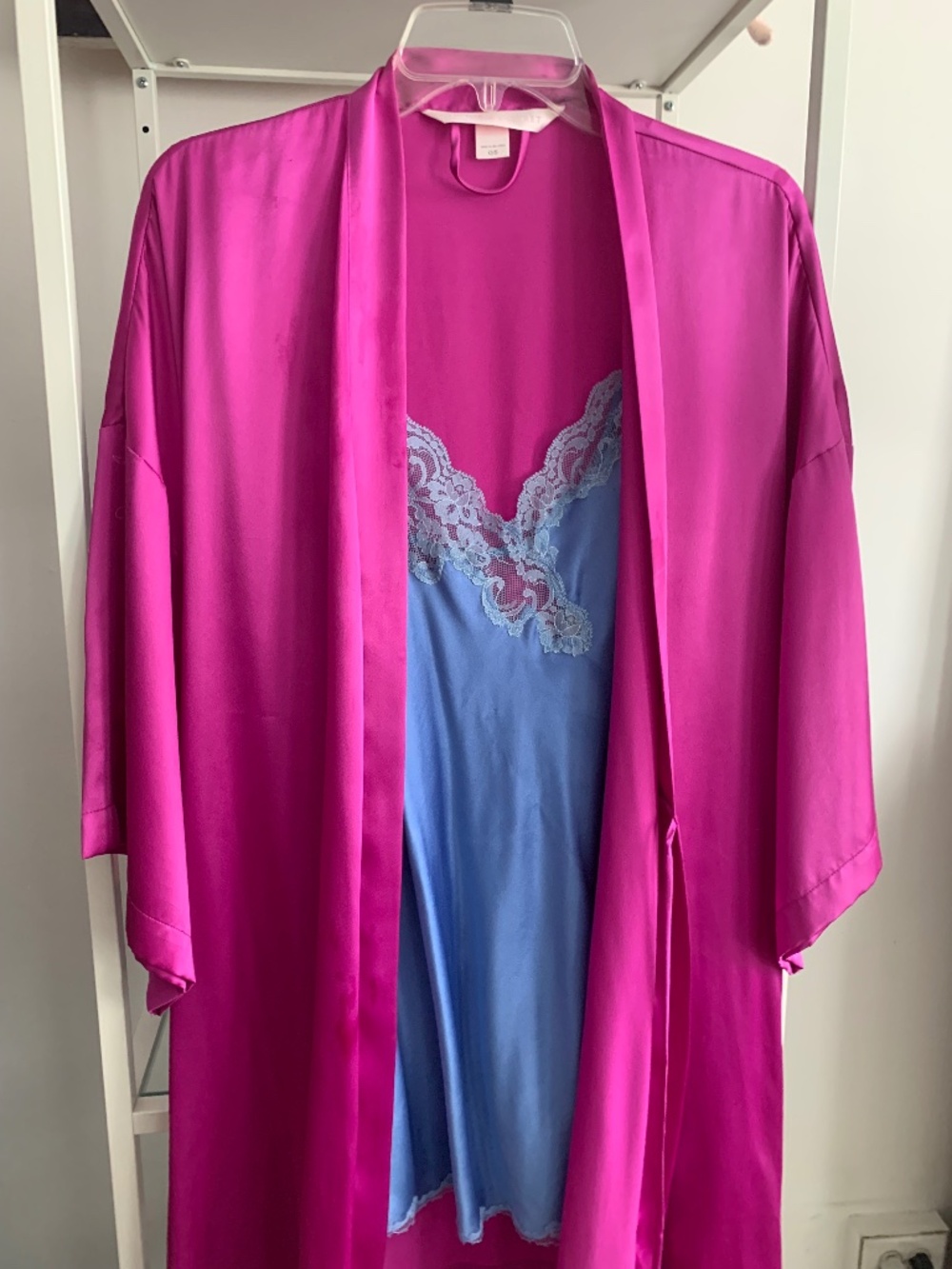 Victoria's Secret Vintage Mini Blue Slip Dress and Pink Robe